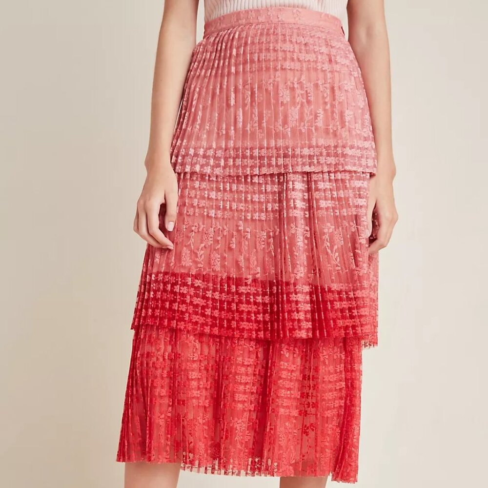 Anthropologie Maeve Brighton Tiered Lace Midi Skirt